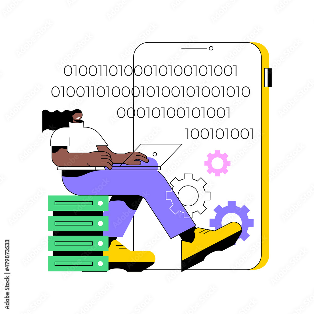 Poster big data applications abstract concept vector illustration. big data analytics app development, info