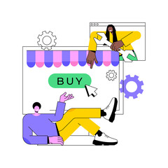 E-commerce development abstract concept vector illustration. E-commerce website development, online shopping app, sale platform, commerce web application, company page, menu bar abstract metaphor.