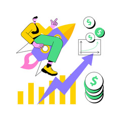 Sales growth abstract concept vector illustration. Profit plan, client database growth, sales manager, promotion method, marketing goal, salesman achievement, rate formula abstract metaphor.