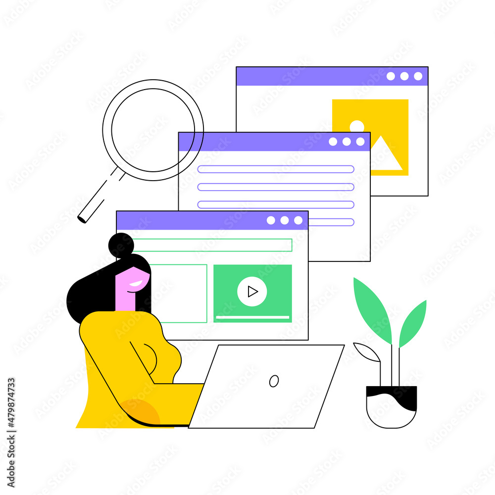 Poster copy optimization abstract concept vector illustration. copy optimization service, menu bar tab, com