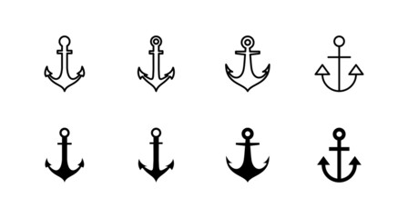 Anchor icons set. Anchor sign and symbol. Anchor marine icon.