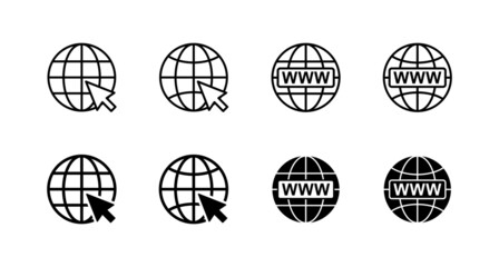 Web icons set. go to web sign and symbol. web click icon. Global search icon