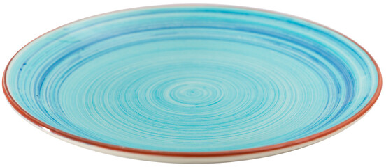Fototapeta na wymiar Empty blue dish with brown border. Isolated over white background
