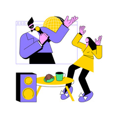 Virtual concert abstract concept vector illustration. Quarantine live stream, social media, online music performance, social distance, stay home, worldwide private concert abstract metaphor.