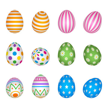 Se to of isolated easter eggs. collection of colorful decorated eggs