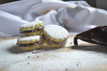 Delicious Caramel Cookies on Wood Table