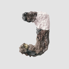 Stone letter J on light background isolated metall rusty thrash foil white background