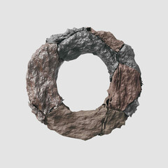 Stone letter O on light background isolated metall rusty thrash foil white background