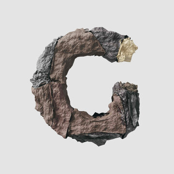 Stone letter G on light background isolated metall rusty thrash foil white background