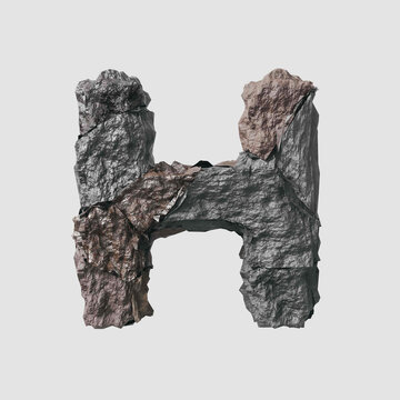 Stone letter H on light background isolated metall rusty thrash foil white background