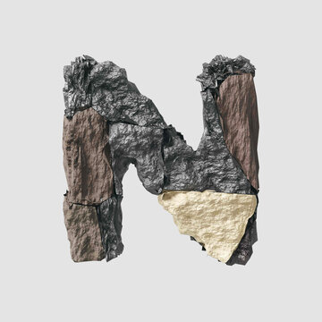 Stone letter N on light background isolated metall rusty thrash foil white background
