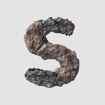 Stone letter S on light background isolated metall rusty thrash foil white background