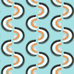 Abstract seamless pattern with brush stroke and marker. Hand drawn doodle shapes, marks and lines. Creative colorful background. Vector illustration