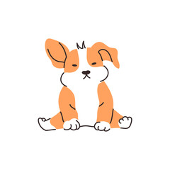 Cute corgi dog cartoon illustration. Funny sitting puppy. Vector