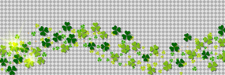 St.Patrick's Day vector banner template. Colorful clover leaves on transparent background