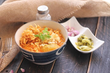 Thai Food, Northern Style Curried Noodle Soup or what we call in thai 