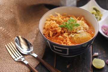 Thai Food, Northern Style Curried Noodle Soup or what we call in thai 