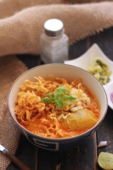 Thai Food, Northern Style Curried Noodle Soup or what we call in thai 