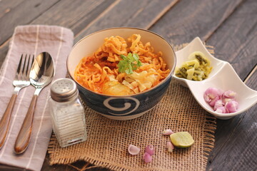 Thai Food, Northern Style Curried Noodle Soup or what we call in thai 