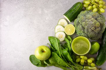 Gordijnen Healthy detox smoothie with cucumber, broccoli, green apple, kale and green grapes. Detox drink. © WS Studio