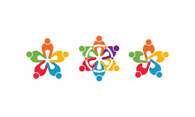 Teamwork people in a circle. Teamwork People logo Friends image. Concept of Group of People  happy team  Vector icon