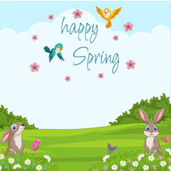 Happy spring with animals in the park