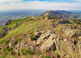 Obraz premium Rocky summit of Worcestershire Beacon,Malvern Hills,Worcestershire,England,UK.