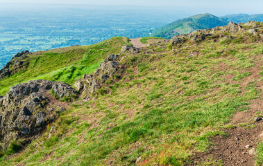 Fototapeta na wymiar Rocky outcrops and landscape at Malvern Hills,Worcestershire,United Kingdom.