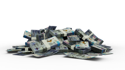 3D Stack of Kazakhstani tenge notes isolated on white background