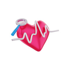 3d rendering of medical red heart seen from a magnifying glass, can be used for web, apps, infographics, etc