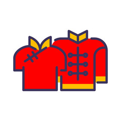 Traditional Chinese attire. Man suit and woman dress. Pixel perfect, editable stroke colored icon
