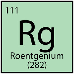 Roentgenium chemical sign. Mendeleev table symbol. Education concept. Mint background. Vector illustration. Stock image. 