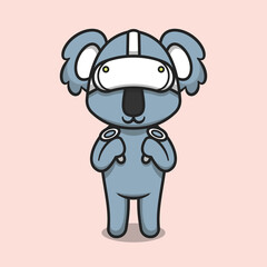 Cute koala using virtual reality headset cartoon icon illustration