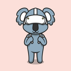 Cute koala using virtual reality headset cartoon icon illustration