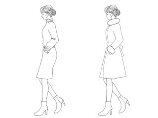 冬服の女性の線画セット②