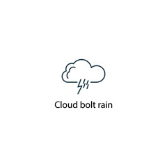  Cloud bolt rain icon thin line stock illustration. Weather forecast line icon, isolated on white background, weather stroked symbol. 