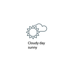 Cloudy day sunny icon thin line stock illustration. Weather forecast line icon, isolated on white background, weather stroked symbol. 