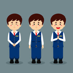 Naklejka premium Steward Character with Various Expression