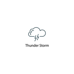 Thunder storm icon thin line stock illustration .. Weather forecast line icon, isolated on white background, weather stroked symbol. 