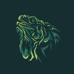 iguana head color green illustration