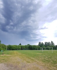 Rain clouds over the soccer field
