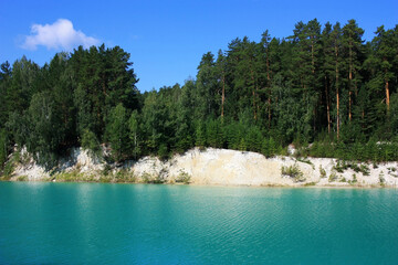 Trees on the shores of a turquoise lake