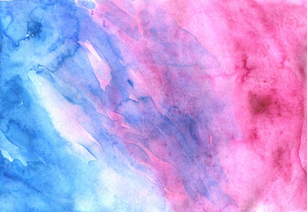 Watercolor hand painted blue and pink background