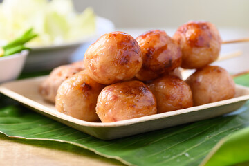 Thai sausage or Isan sausage, grilled fermented rice with minced pork, Popular Thai street food