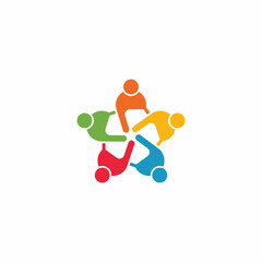 Teamwork people in a circle. Teamwork People logo Friends image. Concept of Group of People  happy team  Vector icon