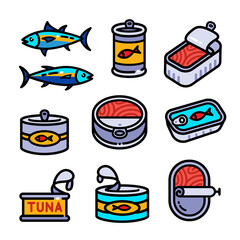 Tuna tin can icons set