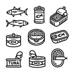 Tuna tin can icons set