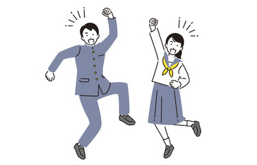 ジャンプをする中学生の男女セット