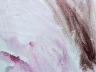 Brown-pink watercolor background. Transparent lines and spots. Paint leaks and ombre effects. Abstract hand-painted image.