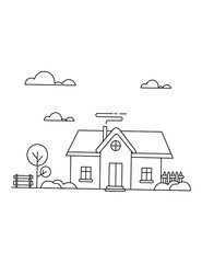 Modern House Coloring Book Page Design